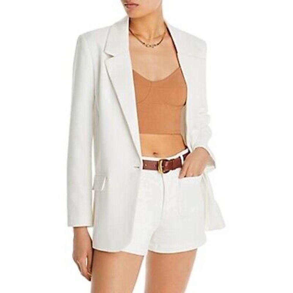 Aqua One Button Notched Collar Satin Blazer Jacket Long Sleeve White Size XS NWT